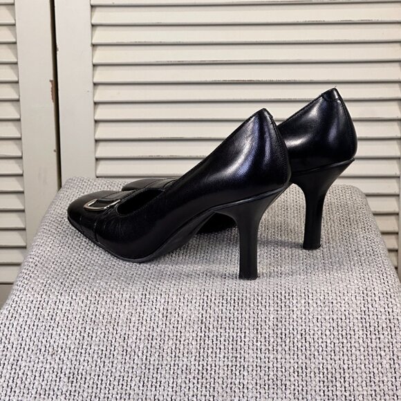 Bandolino "Flawless" Black Leather 3" Square Toe Heel w/ Buckle Accent Size 6.5 - Picture 5 of 8